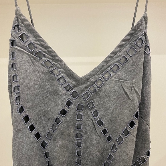 NWT Pampelone Iris Midi Dress Gray w/ Open Back / Embroidered Detail (Size M) - Picture 6 of 10